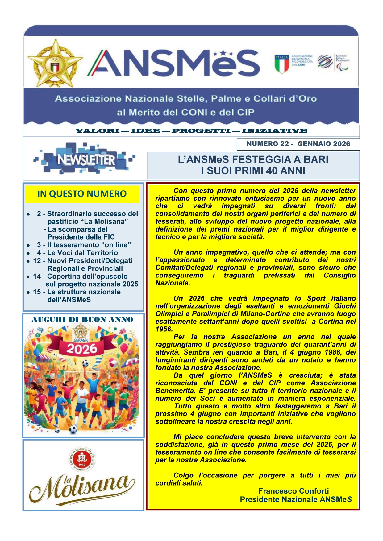 Newsletter n°22/2026 di Gennaio 2026